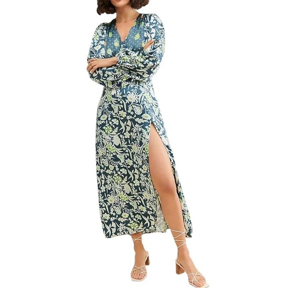 Damson Madder Stormi Dress Women's Size US 2 Blue Green Floral Retro Fairycore